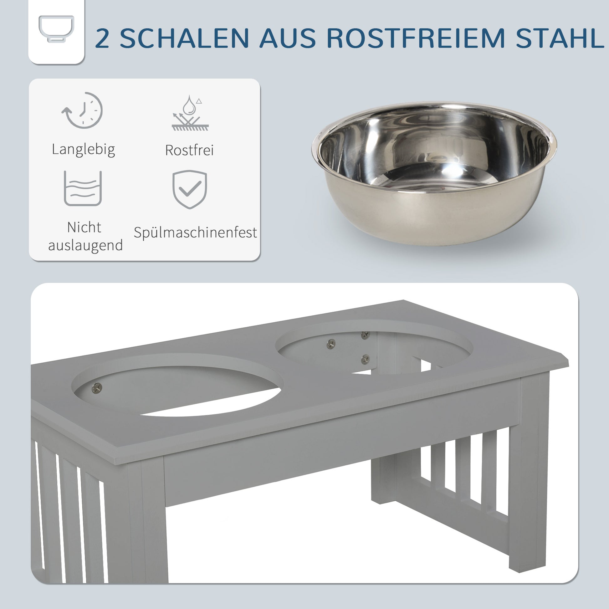 Elevated Dog Bowl Feeding Station with 2 Bowls Water Bowl 2 x 900ml Stainless Steel Bowls Food Bowl Feeding Station Dog Bowls for Small Dogs Cats Gray