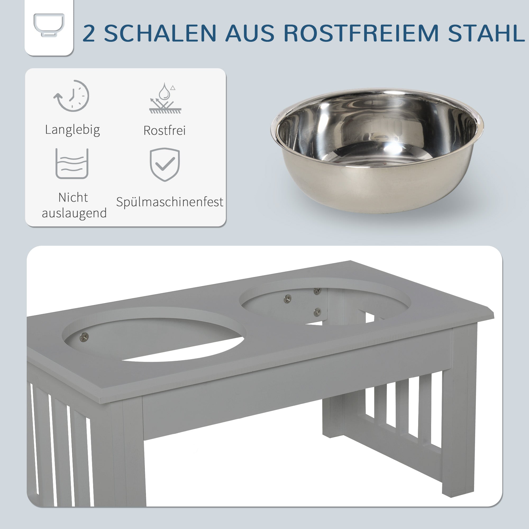 Elevated Dog Bowl Feeding Station with 2 Bowls Water Bowl 2 x 900ml Stainless Steel Bowls Food Bowl Feeding Station Dog Bowls for Small Dogs Cats Gray