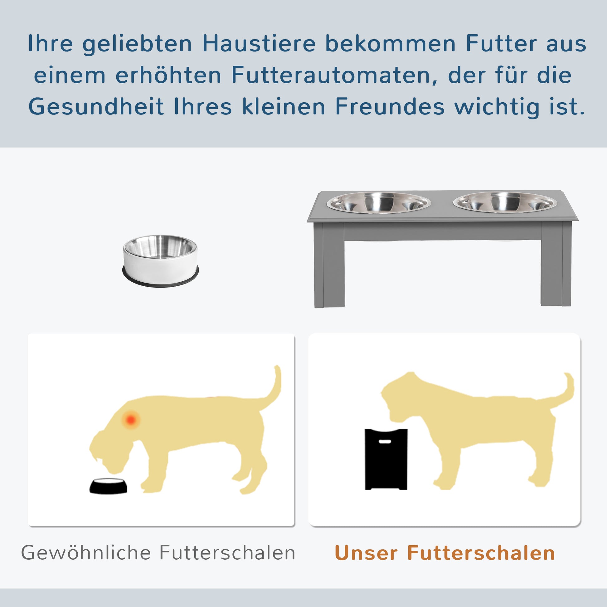 Elevated Dog Bowl Feeding Station with 2 Bowls Water Bowl 2 x 900ml Stainless Steel Bowls Food Bowl Feeding Station Dog Bowls for Small Dogs Cats Gray