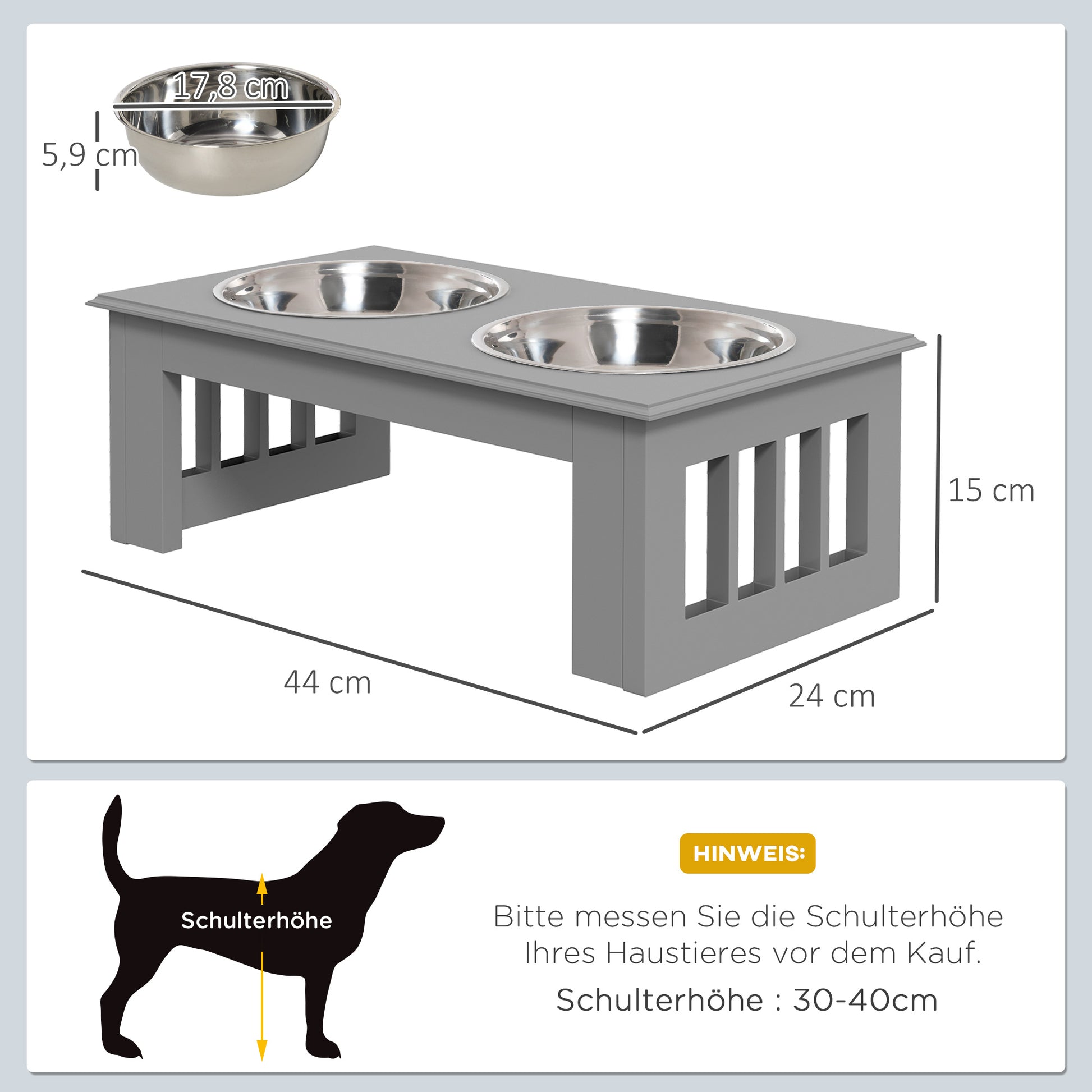 Elevated Dog Bowl Feeding Station with 2 Bowls Water Bowl 2 x 900ml Stainless Steel Bowls Food Bowl Feeding Station Dog Bowls for Small Dogs Cats Gray