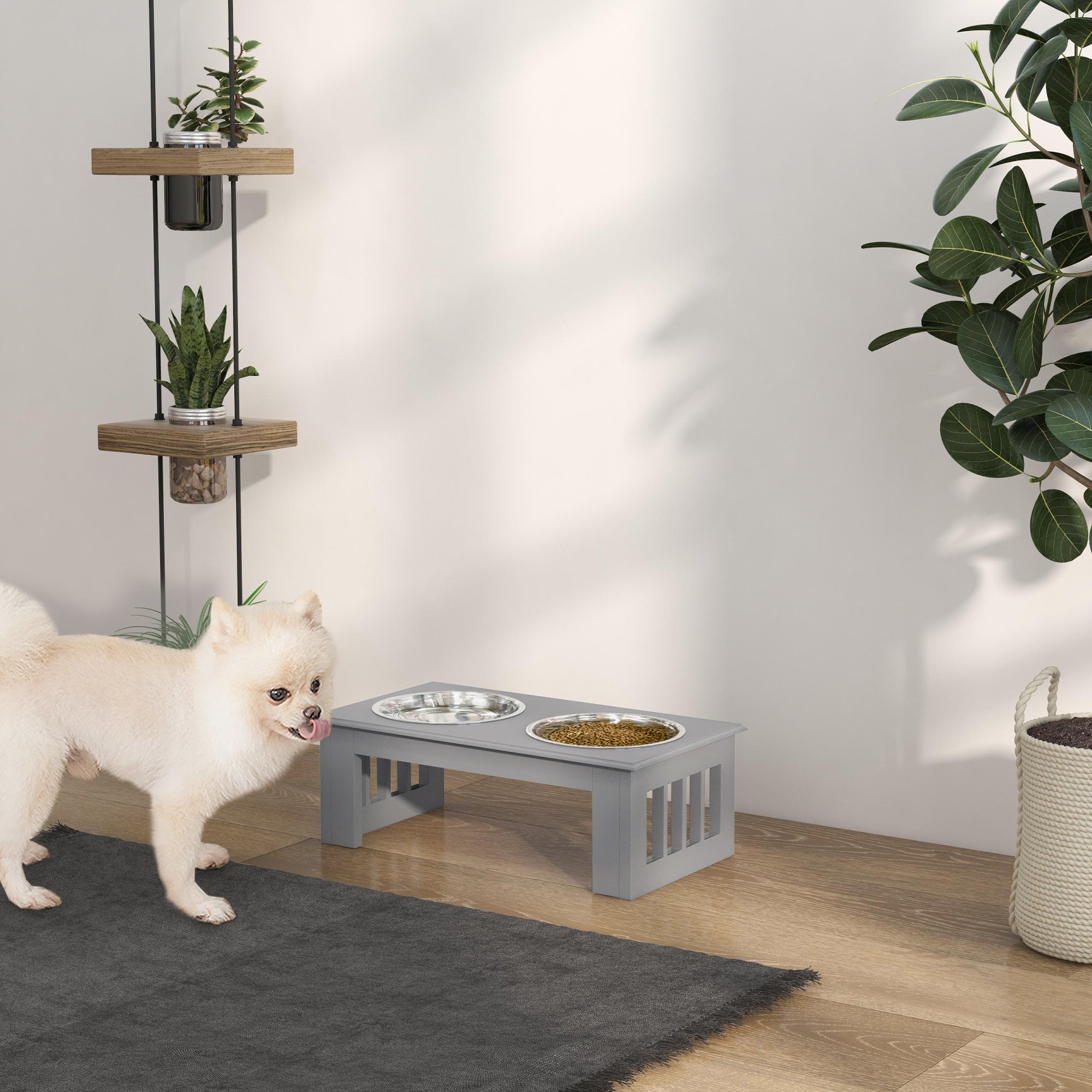 Elevated Dog Bowl Feeding Station with 2 Bowls Water Bowl 2 x 900ml Stainless Steel Bowls Food Bowl Feeding Station Dog Bowls for Small Dogs Cats Gray
