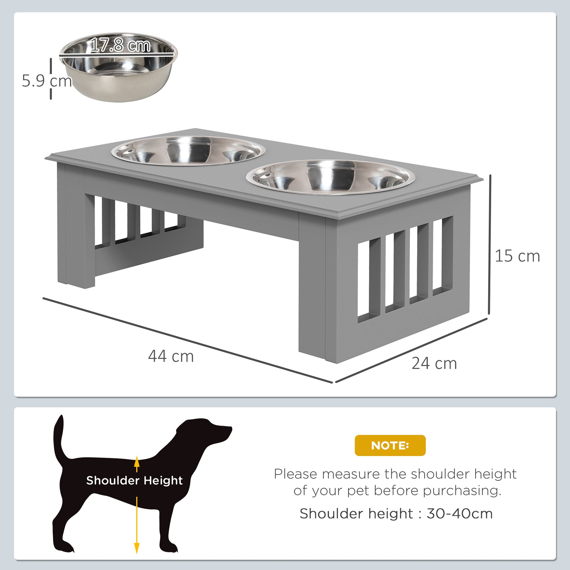 Elevated Dog Bowl Feeding Station with 2 Bowls Water Bowl 2 x 900ml Stainless Steel Bowls Food Bowl Feeding Station Dog Bowls for Small Dogs Cats Gray