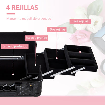 Makeup Case Cosmetic Organizer Professional Beauty Box Portable 4 Levels 35.5x20x25.5cm Aluminum