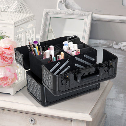 Makeup Case Cosmetic Organizer Professional Beauty Box Portable 4 Levels 35.5x20x25.5cm Aluminum