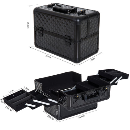 Makeup Case Cosmetic Organizer Professional Beauty Box Portable 4 Levels 35.5x20x25.5cm Aluminum