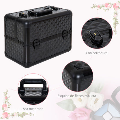 Makeup Case Cosmetic Organizer Professional Beauty Box Portable 4 Levels 35.5x20x25.5cm Aluminum