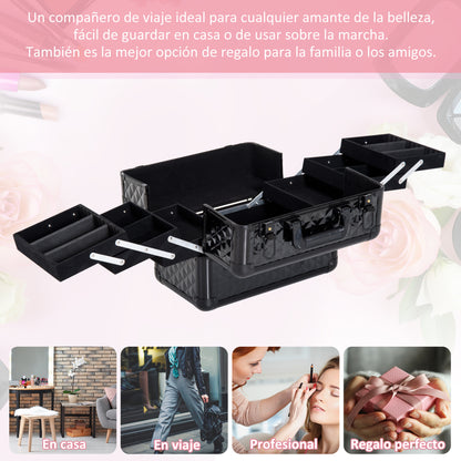 Makeup Case Cosmetic Organizer Professional Beauty Box Portable 4 Levels 35.5x20x25.5cm Aluminum