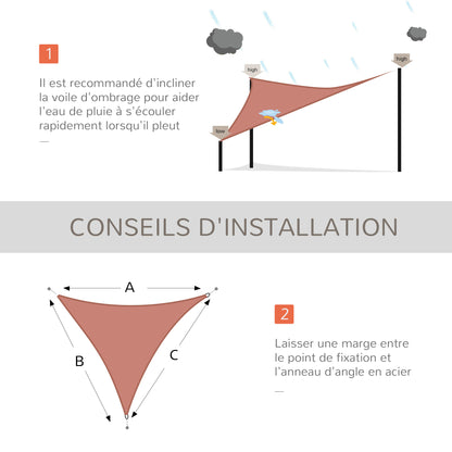 Large Triangular Sun Shade Sail 4 x 4 x 4 m High-density Polyethylene UV Resistant Rusty Red Color