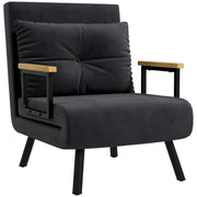1-Seater Sofa Bed Foldable Upholstered in Velvet with Adjustable 5-Level Backrest and Padded Pillow for Office Bedroom Living Room 63x73x81 cm Black