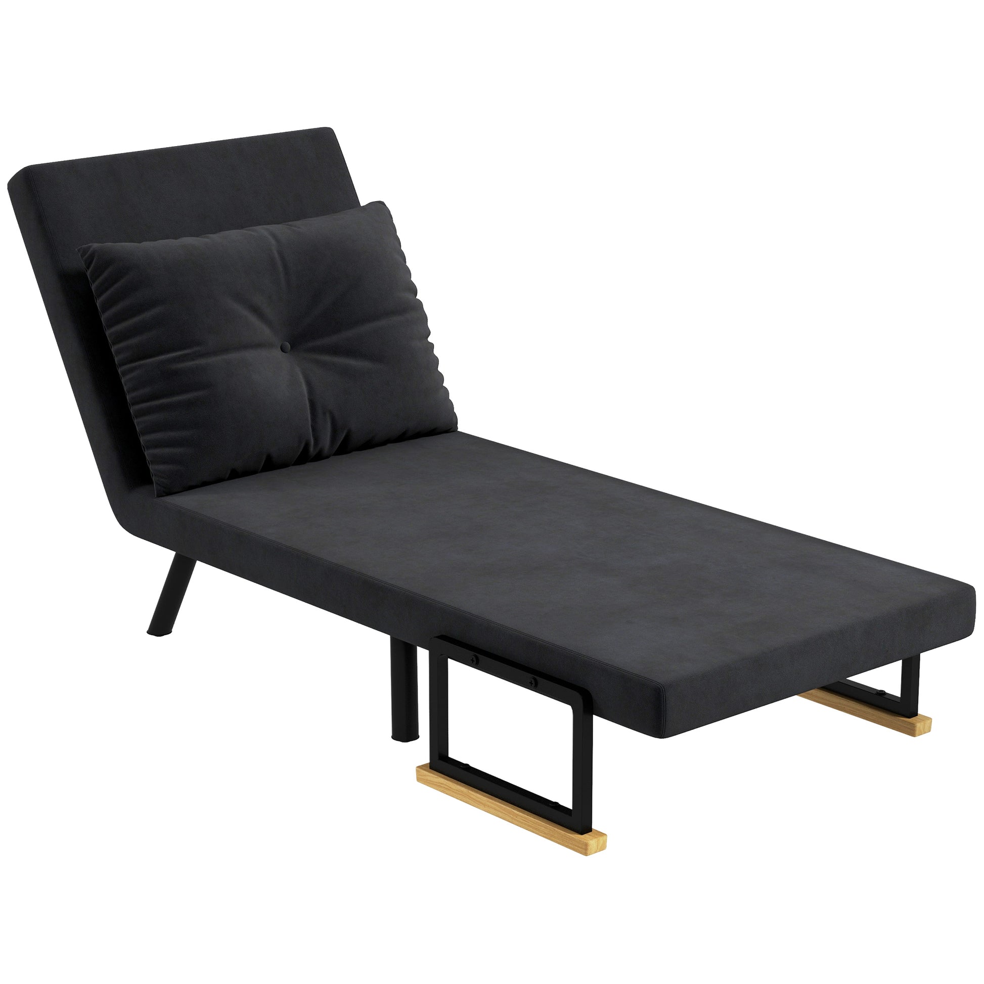 1-Seater Sofa Bed Foldable Upholstered in Velvet with Adjustable 5-Level Backrest and Padded Pillow for Office Bedroom Living Room 63x73x81 cm Black