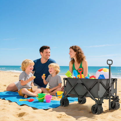 Folding Handcart 360° Garden Trolley Transport Trolley with Telescopic Handle Adjustable Handle Height Beach Trolley up to 70 kg Load Capacity Metal Oxford Dark gray 108 x 55 x 59-89 cm