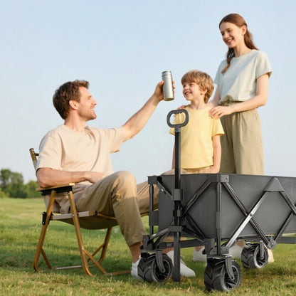 Folding Handcart 360° Garden Trolley Transport Trolley with Telescopic Handle Adjustable Handle Height Beach Trolley up to 70 kg Load Capacity Metal Oxford Dark gray 108 x 55 x 59-89 cm