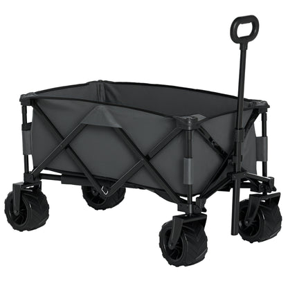 Folding Handcart 360° Garden Trolley Transport Trolley with Telescopic Handle Adjustable Handle Height Beach Trolley up to 70 kg Load Capacity Metal Oxford Dark gray 108 x 55 x 59-89 cm