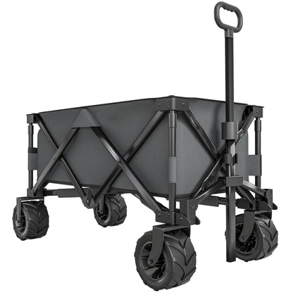 Folding Handcart 360° Garden Trolley Transport Trolley with Telescopic Handle Adjustable Handle Height Beach Trolley up to 70 kg Load Capacity Metal Oxford Dark gray 108 x 55 x 59-89 cm
