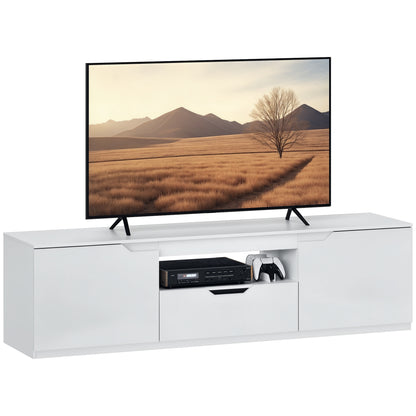 TV Cabinet Lowboard with 2 Doors, Drawer, 160 cm Long TV Stand for TVs up to 65 Inches, TV Board with Cable Management for Living Room, White