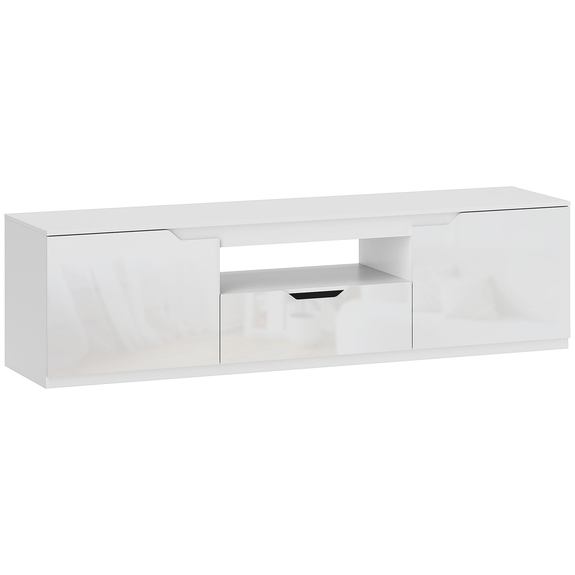 TV Cabinet Lowboard with 2 Doors, Drawer, 160 cm Long TV Stand for TVs up to 65 Inches, TV Board with Cable Management for Living Room, White