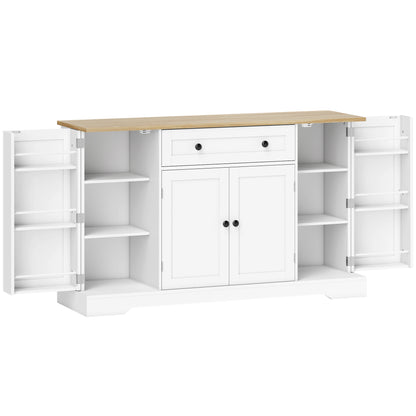 Sideboard Kitchen Cabinet with 4 Doors & Drawer, Adjustable Shelves, Door Racks Buffet Cabinet for Kitchen, Dining Room, Living Room, 138 x 40 x 85 cm (54.3" x 15.7" x 33.5"), White