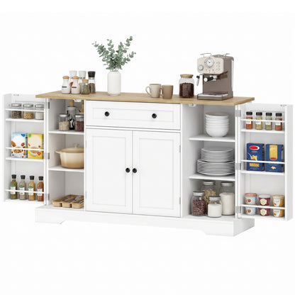 Sideboard Kitchen Cabinet with 4 Doors & Drawer, Adjustable Shelves, Door Racks Buffet Cabinet for Kitchen, Dining Room, Living Room, 138 x 40 x 85 cm (54.3" x 15.7" x 33.5"), White