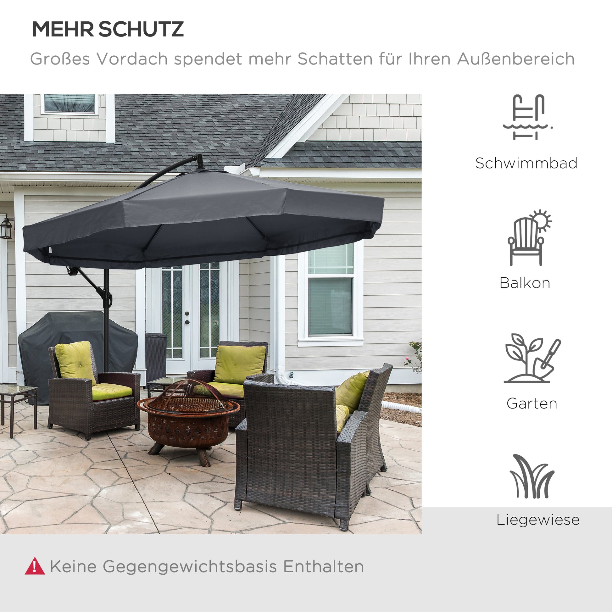 Cantilever Umbrella, 295 x 295cm Sun Umbrella with Hand Crank and Mosquito Net, 360° Rotating Garden Umbrella for 8 People, Market Umbrella for Balcony, Steel, Polyester Dark Gray