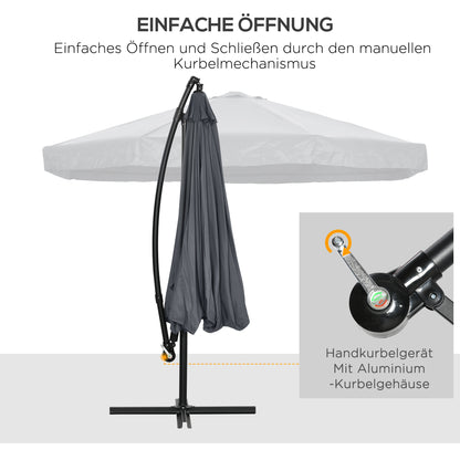 Cantilever Umbrella, 295 x 295cm Sun Umbrella with Hand Crank and Mosquito Net, 360° Rotating Garden Umbrella for 8 People, Market Umbrella for Balcony, Steel, Polyester Dark Gray