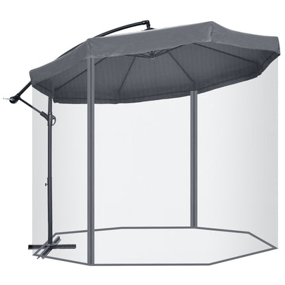 Cantilever Umbrella, 295 x 295cm Sun Umbrella with Hand Crank and Mosquito Net, 360° Rotating Garden Umbrella for 8 People, Market Umbrella for Balcony, Steel, Polyester Dark Gray