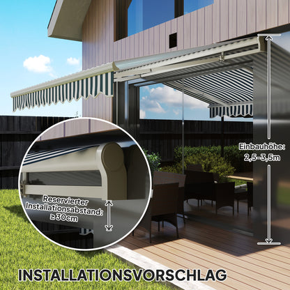 Manual Retractable Folding Arm Awning 3.95m with Hand Crank Balcony Awning Sun Protection Wall Mount Balcony Alu White+Green 395 x 245 cm