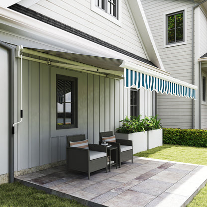 Manual Retractable Folding Arm Awning 3.95m with Hand Crank Balcony Awning Sun Protection Wall Mount Balcony Alu White+Green 395 x 245 cm