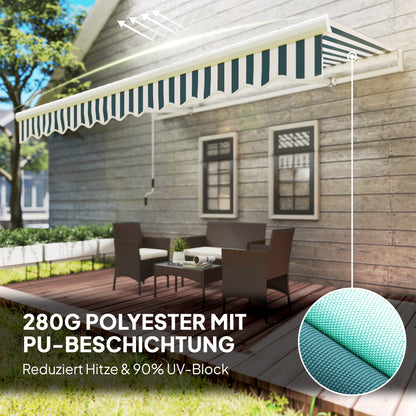 Manual Retractable Folding Arm Awning 3.95m with Hand Crank Balcony Awning Sun Protection Wall Mount Balcony Alu White+Green 395 x 245 cm