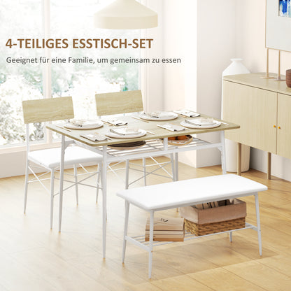 Dining Set Dining Table with Bench and 2 Chairs Space-Saving Kitchen Table Set with Storage for 4 People Dining Group for Dining Room, Kitchen, Oak