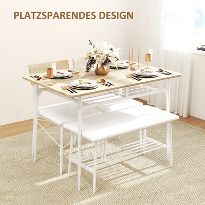 Dining Set Dining Table with Bench and 2 Chairs Space-Saving Kitchen Table Set with Storage for 4 People Dining Group for Dining Room, Kitchen, Oak