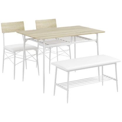 Dining Set Dining Table with Bench and 2 Chairs Space-Saving Kitchen Table Set with Storage for 4 People Dining Group for Dining Room, Kitchen, Oak