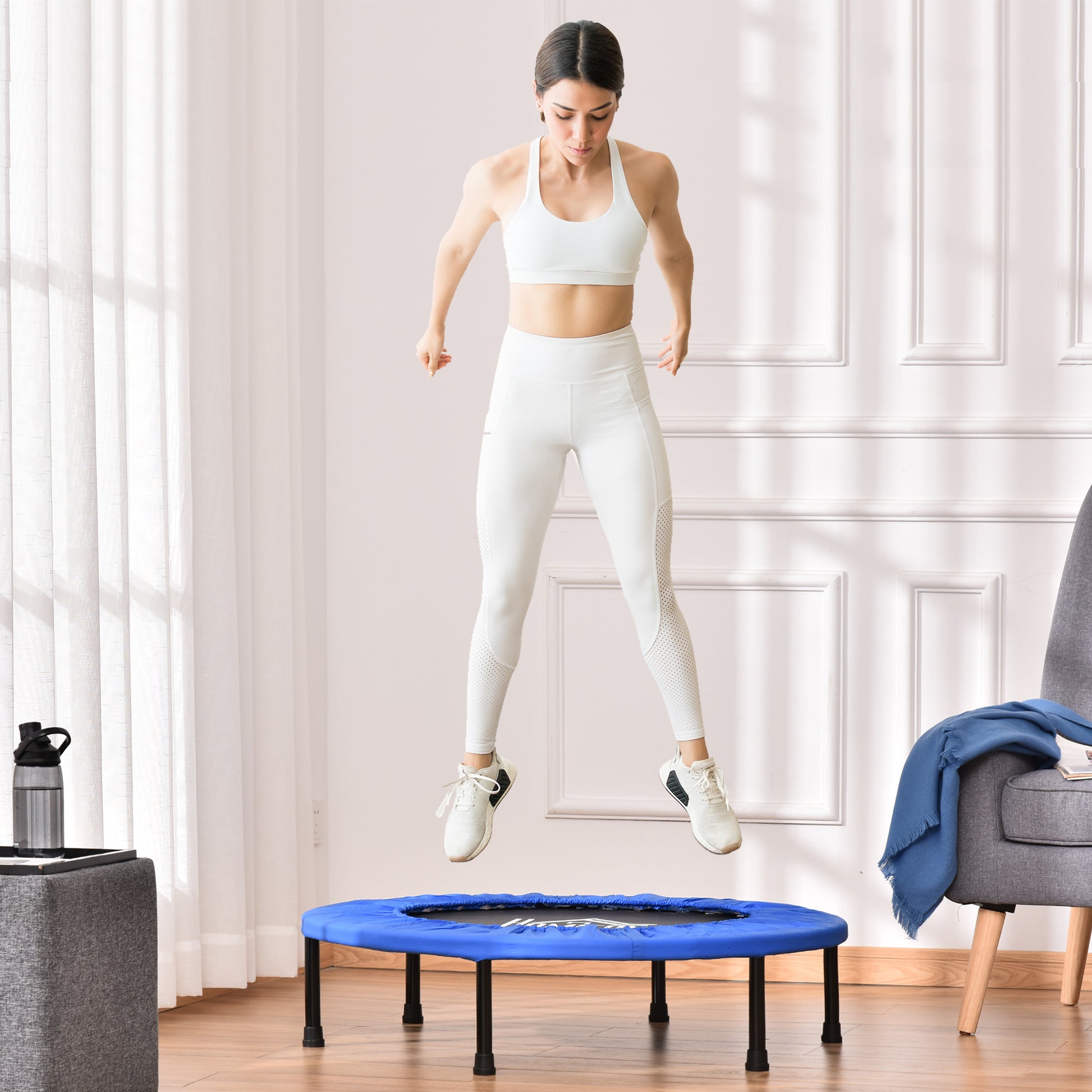 Fitness Trampoline Ø91 cm Mini Trampoline with Non-Slip Feet Trampoline 100kg Load Capacity for Adults Trampolines for Indoor Outdoor Jumping