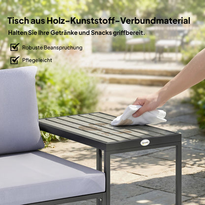 3-Piece Balcony Bistro Set – 2 Armchairs & Table with Removable Breathable Seat and Back Cushions, Steel Patio Furniture, Gray