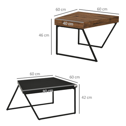 Coffee Table 2-Piece Set Side Table with Steel Frame, Geometric Industrial Design, Living Room Table for Bedroom, Office, Black