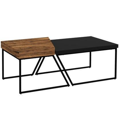 Coffee Table 2-Piece Set Side Table with Steel Frame, Geometric Industrial Design, Living Room Table for Bedroom, Office, Black