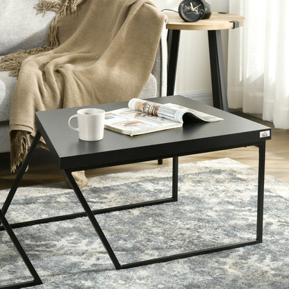 Coffee Table 2-Piece Set Side Table with Steel Frame, Geometric Industrial Design, Living Room Table for Bedroom, Office, Black