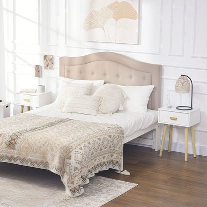 Set of 2 Bedside Tables Nightstands with Drawer and Wooden Legs for Bedroom Living Room Bed Office Modern Style 40.5x30.5x60 cm White