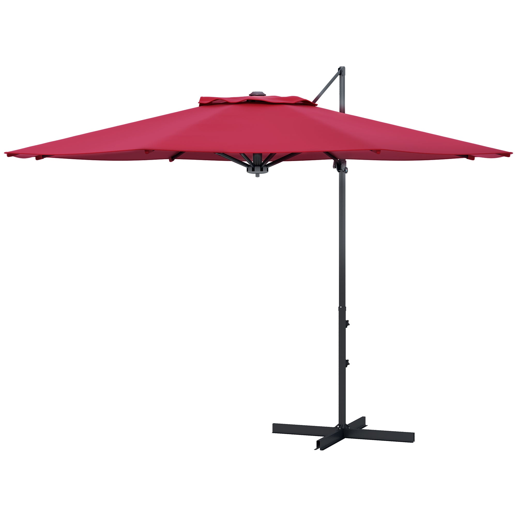 Garden Parasol Ø294x242 cm Terrace Umbrella with Adjustable Height 360° Rotating Pole Adjustable Roof Angle and Top Ventilation for Patio Pool Wine Red