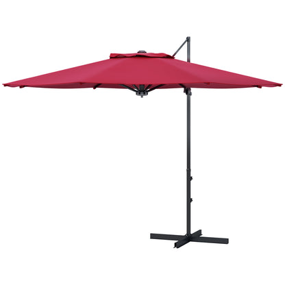 Garden Parasol Ø294x242 cm Terrace Umbrella with Adjustable Height 360° Rotating Pole Adjustable Roof Angle and Top Ventilation for Patio Pool Wine Red