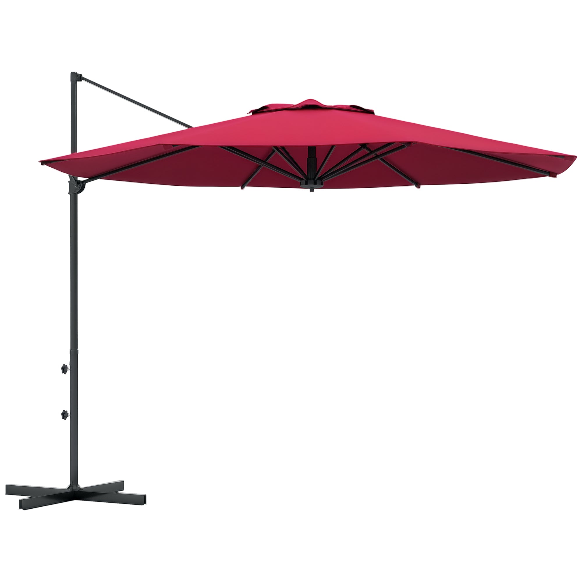 Garden Parasol Ø294x242 cm Terrace Umbrella with Adjustable Height 360° Rotating Pole Adjustable Roof Angle and Top Ventilation for Patio Pool Wine Red