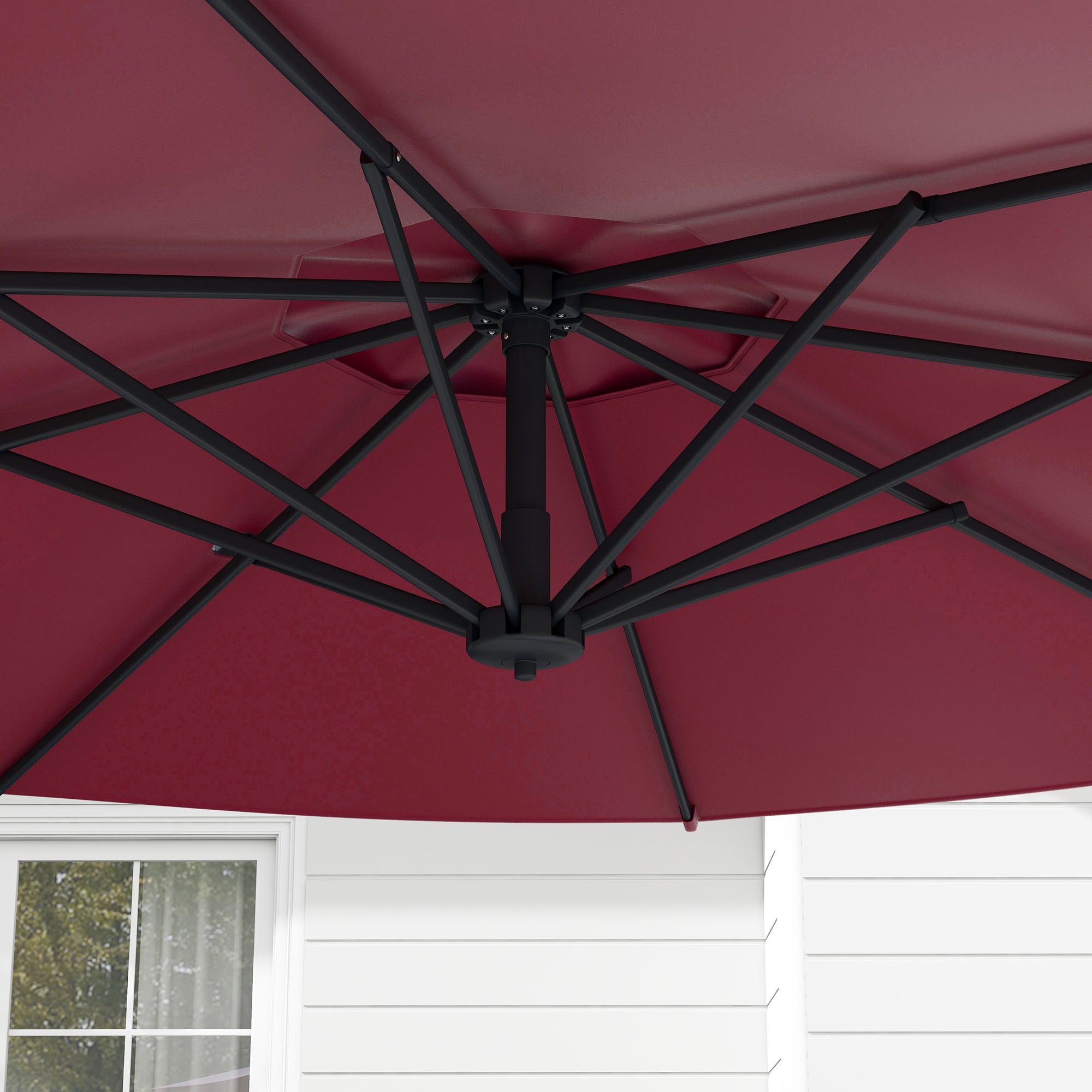 Garden Parasol Ø294x242 cm Terrace Umbrella with Adjustable Height 360° Rotating Pole Adjustable Roof Angle and Top Ventilation for Patio Pool Wine Red