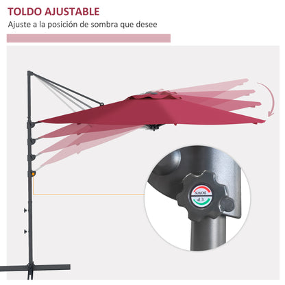 Garden Parasol Ø294x242 cm Terrace Umbrella with Adjustable Height 360° Rotating Pole Adjustable Roof Angle and Top Ventilation for Patio Pool Wine Red
