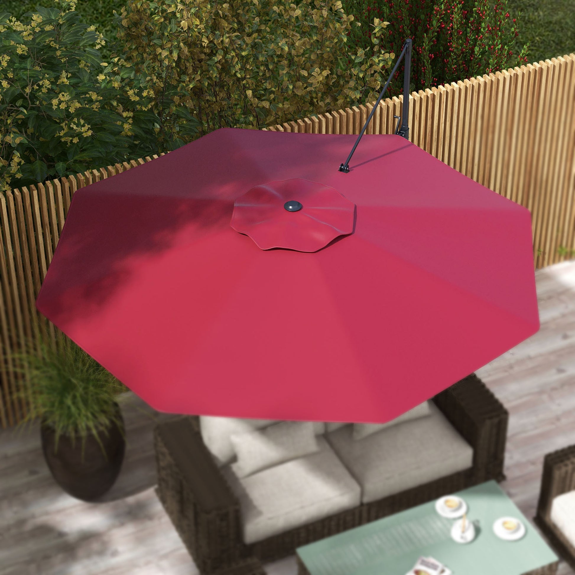 Garden Parasol Ø294x242 cm Terrace Umbrella with Adjustable Height 360° Rotating Pole Adjustable Roof Angle and Top Ventilation for Patio Pool Wine Red