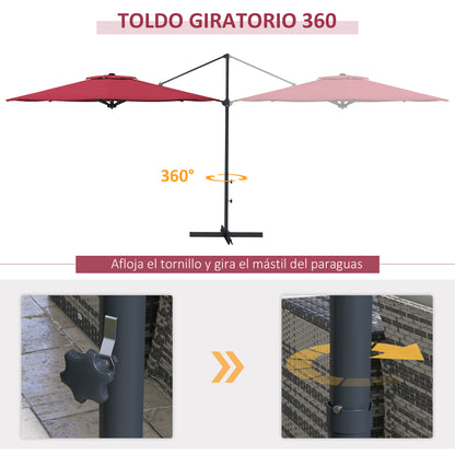Garden Parasol Ø294x242 cm Terrace Umbrella with Adjustable Height 360° Rotating Pole Adjustable Roof Angle and Top Ventilation for Patio Pool Wine Red