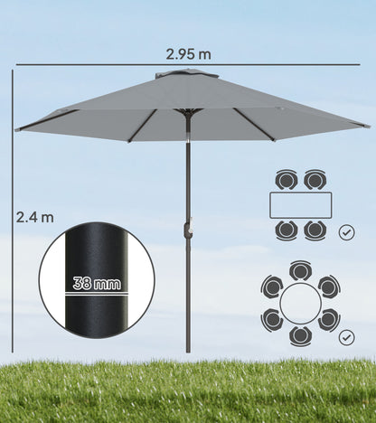 9.7 ft (295 cm) Tilting Patio Umbrella with Crank and Cover — Wind-Resistant, Vented Market Umbrella for Garden, Balcony, Terrace, Gray