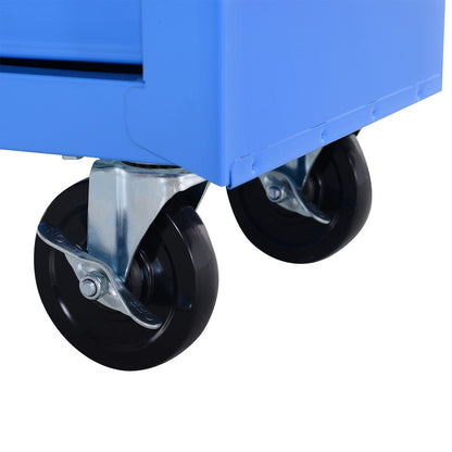 Workshop Trolley, Lockable Tool Trolley, Trolley with 5 Drawers, 2 Keys and Anti-Slip Mats, 2 Wheels with Locking Brakes, Blue