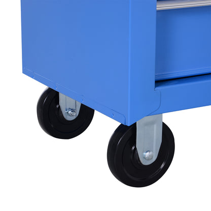 Workshop Trolley, Lockable Tool Trolley, Trolley with 5 Drawers, 2 Keys and Anti-Slip Mats, 2 Wheels with Locking Brakes, Blue