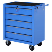 Workshop Trolley, Lockable Tool Trolley, Trolley with 5 Drawers, 2 Keys and Anti-Slip Mats, 2 Wheels with Locking Brakes, Blue