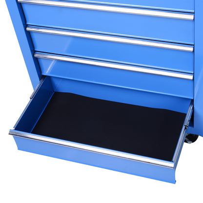 Workshop Trolley, Lockable Tool Trolley, Trolley with 5 Drawers, 2 Keys and Anti-Slip Mats, 2 Wheels with Locking Brakes, Blue