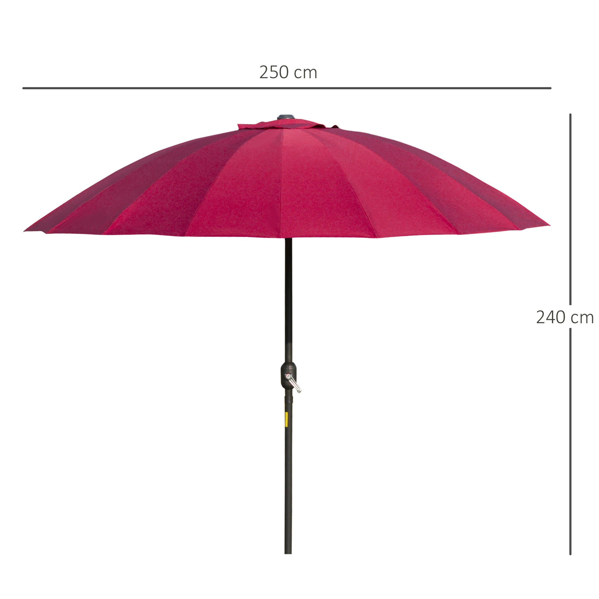 Terrace Umbrella Ø250 cm Garden Umbrella with Tilt Angle 18 Rods and Crank Waterproof Sunshade for Patio Terrace Burgundy